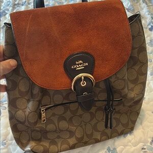 Coach Brown and Tan Signature Backpack